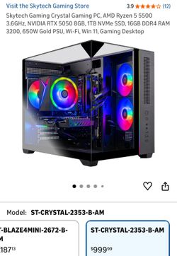 Skytech Gaming Crystal Gaming PC, AMD Ryzen 5 5500 3.6GHz, NVIDIA RTX 5050 8GB, 1TB NVMe SSD, 16GB DDR4 RAM 3200, 650W Gold PSU, Wi-Fi, Win 11, Gaming