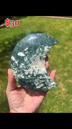 Moss agate moon with stand