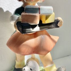 Vintage - Handpainted Tilso-Japan - 5.5”T Figurine - A Little Girl and Her Dog Carrying Packages