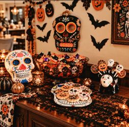 Halloween Sugar Skull Décor Collection – 4 Piece Day of the Dead Skull Set