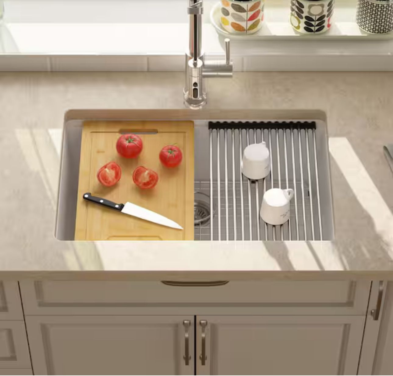 LORDEAR 28 in. Quartz White UnderMount Single Bowl Workstation Kitchen Sink with Accessories