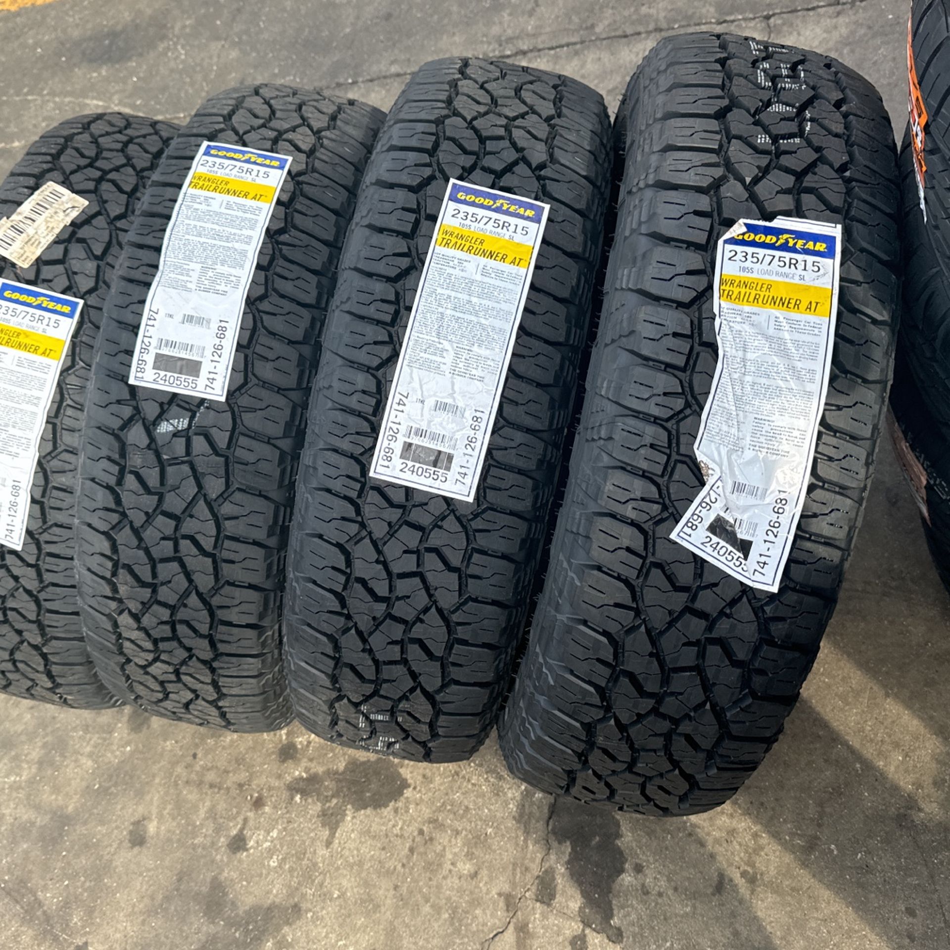 FOUR NEW TIRES 235/75/15 GOODYEAR WRANGLER 55,000 MILES GUARANTY $480