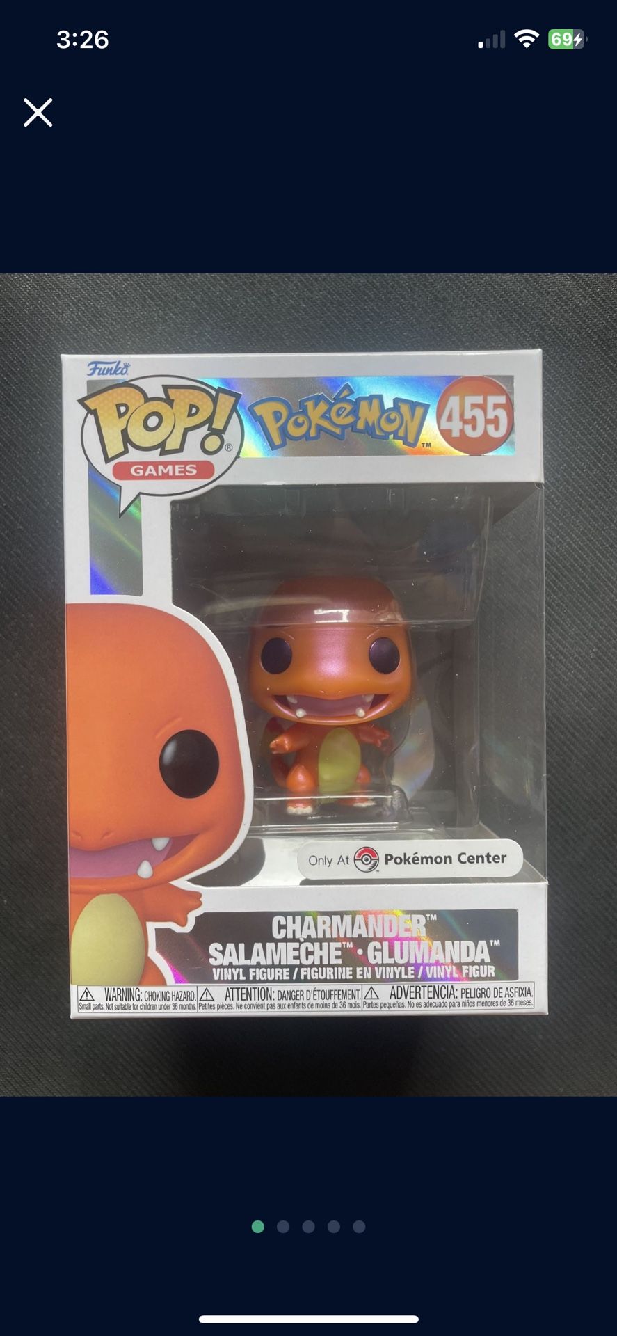 Funko Pop Pokémon Charmander 455 Only at Pokémon Center Exclusive Pearlescent