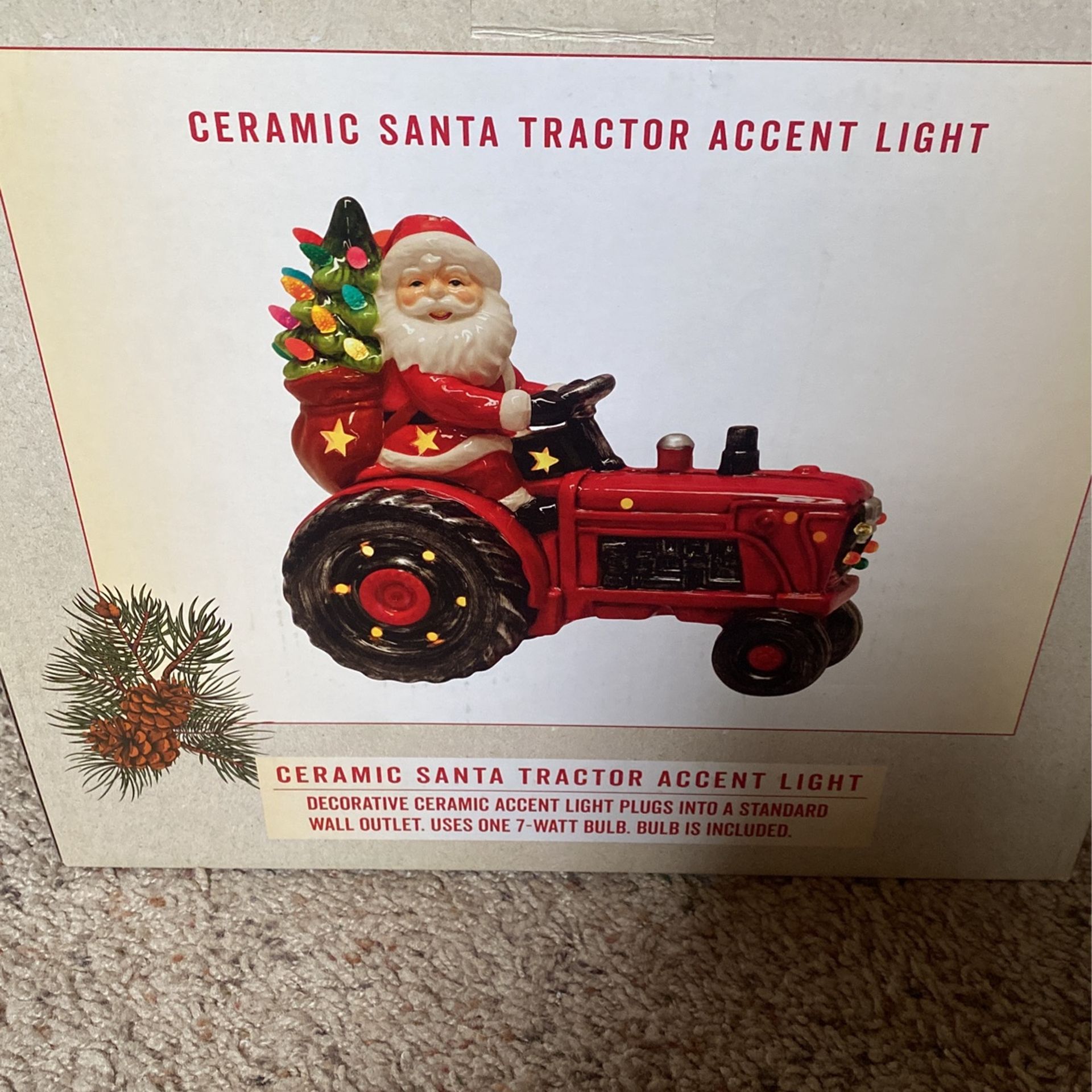 Ceramic Santa Tractor Accent Light