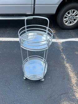 Modern Round 2-Tier Silver Bar Cart - Rolling Glass Serving Trolley