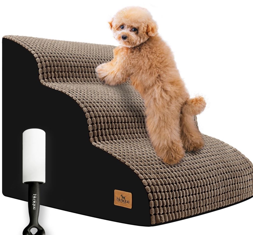 Dog Stairs For Small Dogs, 15” H 3 Step Curved Dog Ramp For High Bed And Couch
