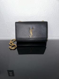 Saint Laurent KATE MEDIUM Black Crossbody with Gold Chain