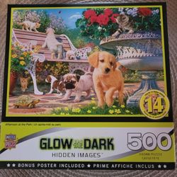 500pc Jigsaw Puzzle GLOW INTHE DARK.   "Afternoon In The Park".  Poster Invluded.  Smoke Free Home.