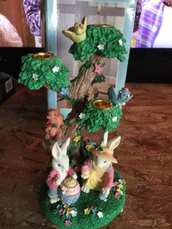 7" bunny tree candle holder