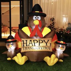 6ft Height Happy Thanksgiving Inflatable LED Lighted Turkey Family Blow up Outdoor Lawn Yard Decoration