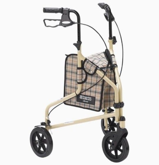 Drive Medical Winnie Lite Supreme Aluminum Three Wheel Rollator, Tan Plaid