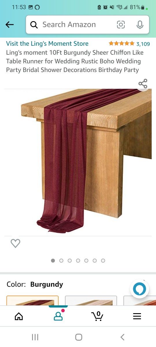 10 Ft Sheer Chiffon Burgundy Table Runner