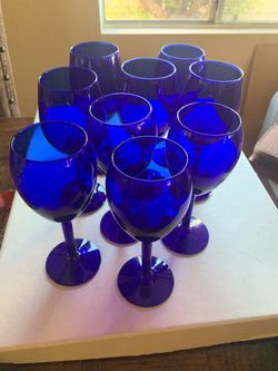 Cobalt Blue Glass Wine Glasses Set of 9