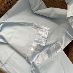 Full Size 100% Cotton Flat Light Blue Sheet With 2 Pillowcases 