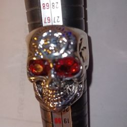 Stainless Skull Ring With Large Red Eyes