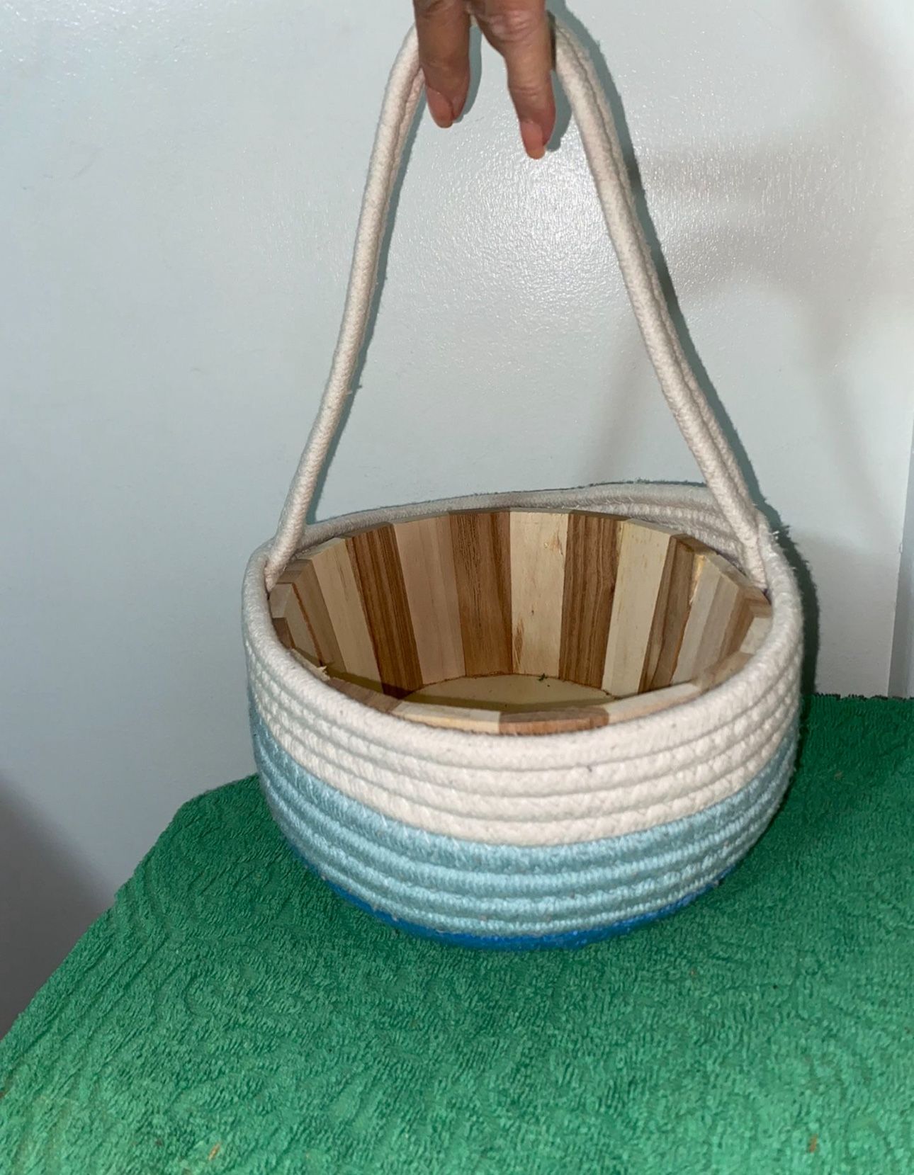 Cloth basket with wooden insert $10