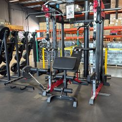 MARCY SM-7553 Home Gym Smith Machine Squat Rack Power Cage with Olympic Bench  