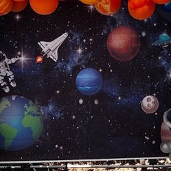 2 Space Backdrop And 1 Pack Of Hanging Planets