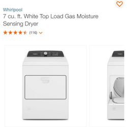 Whirlpool Laundry Pair - 4.8 cu.ft. Top Load Washer with 2 in 1 Removable Agitator + 7.0 Cu. Ft. Top Load Gas Moisture Sensing Dryer with Steam-fc100
