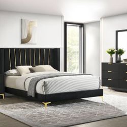 4 Piece Bedroom Set Include Queen Bed, Dresser, Mirror, 1 Nightstand  