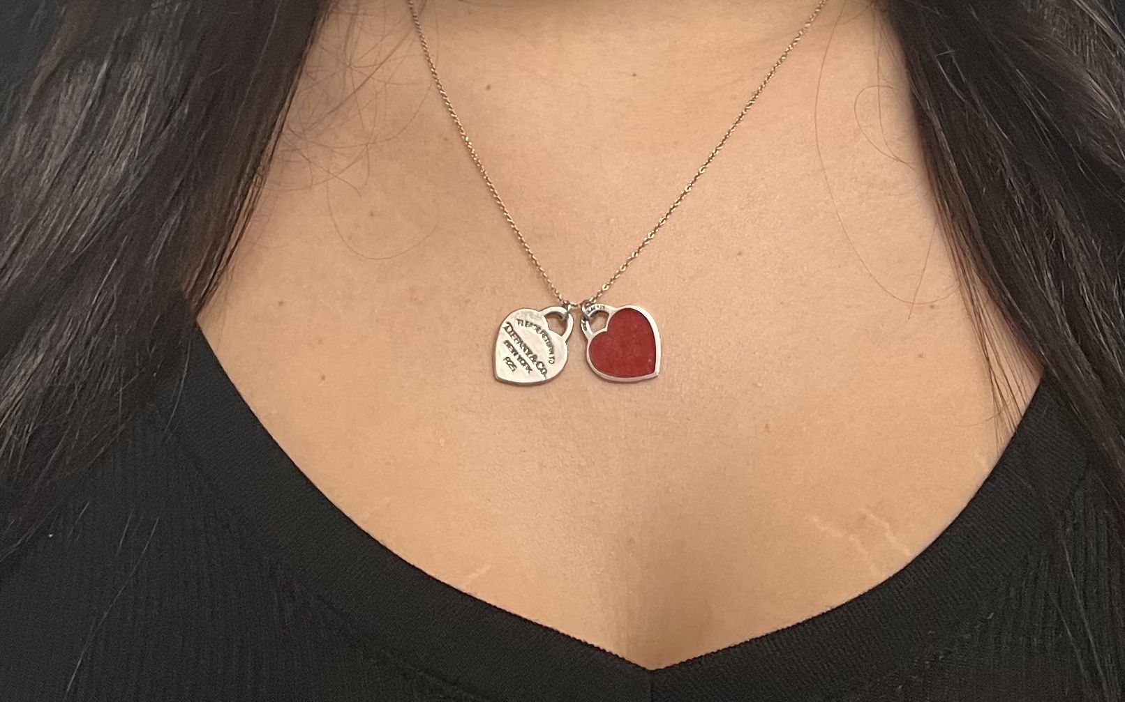 RED Return To Tiffany Double Heart Tag Pendant, In Silver, Small