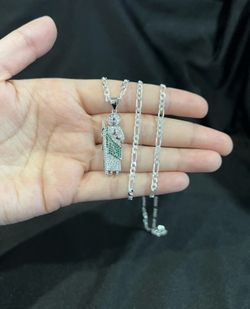 925 Sterling Silver Men Women St Jude San Judas CZ & Figaro Chain