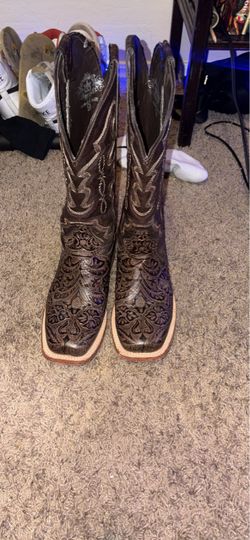 TANNER MARK WOMEN'S HAND TOOLED FLORAL WESTERN BOOTS - BROAD SQUARE TOE