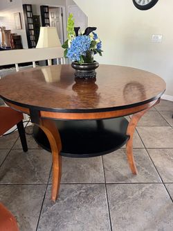 Round Biedermeier Wood Dining Table with Lower Shelf