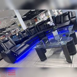 Power recliner sectional sofa Black color With LED USB and Wireless charging stations