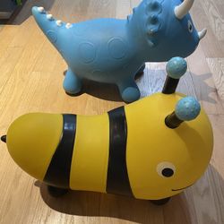 Kids Bouncy Toys, Inflatable Dino And Bee Bouncer, Ride on Bounce Hopper