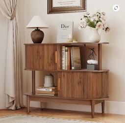 Walnut Oval Fluted Sideboard / Buffet Cabinet