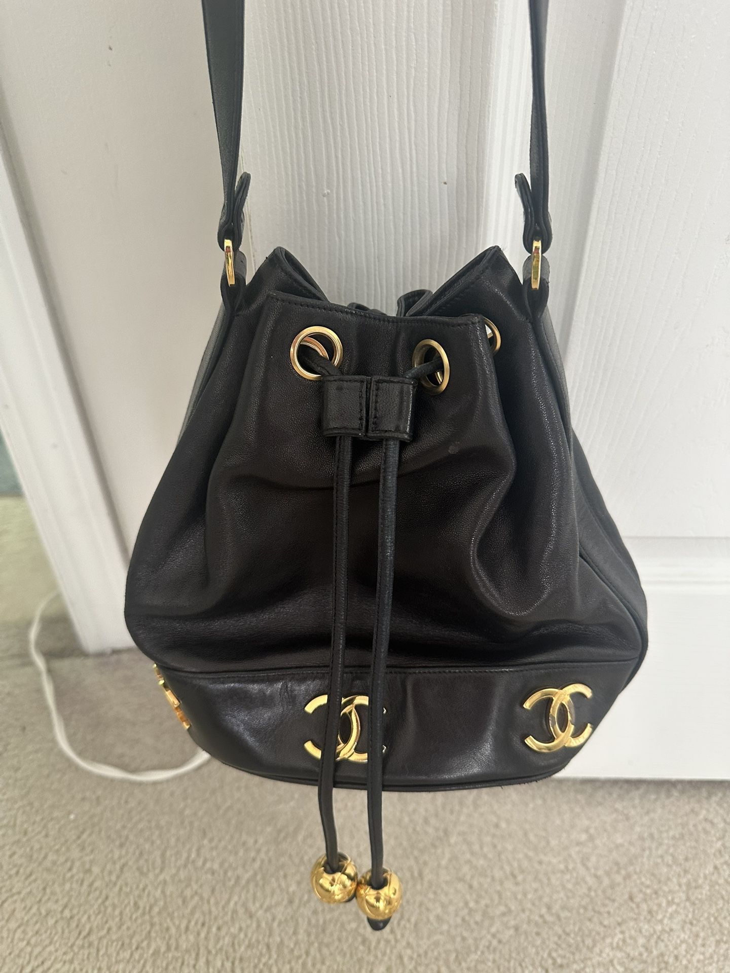 Chanel Black CC Lambskin Leather Bucket Bag