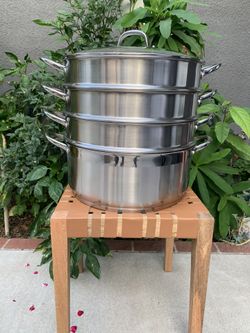 Olla Vaporera de 3 niveles de acero inoxidable de 38cm