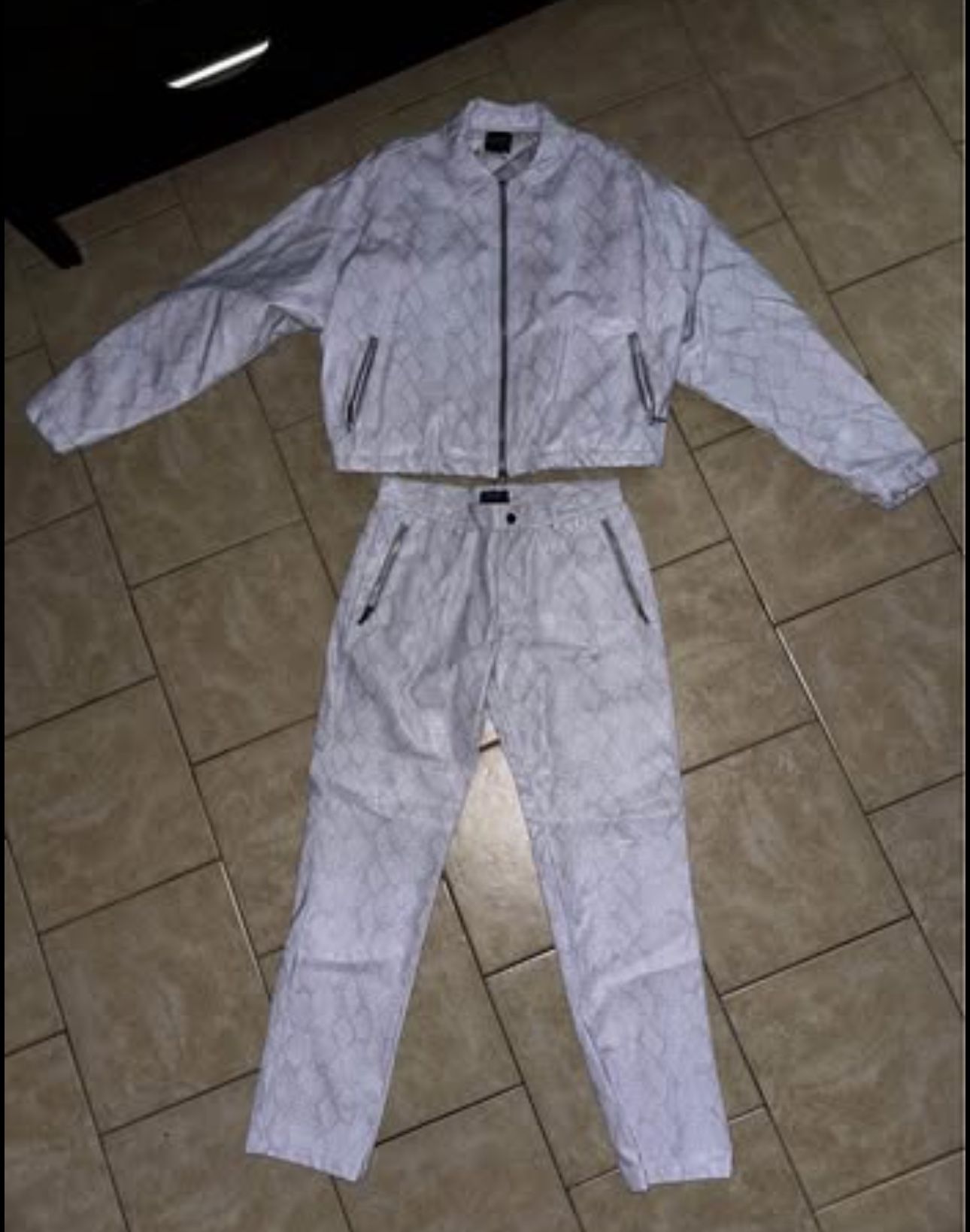 Oversized boxy White lavender snake skin pattern 2 piece set
