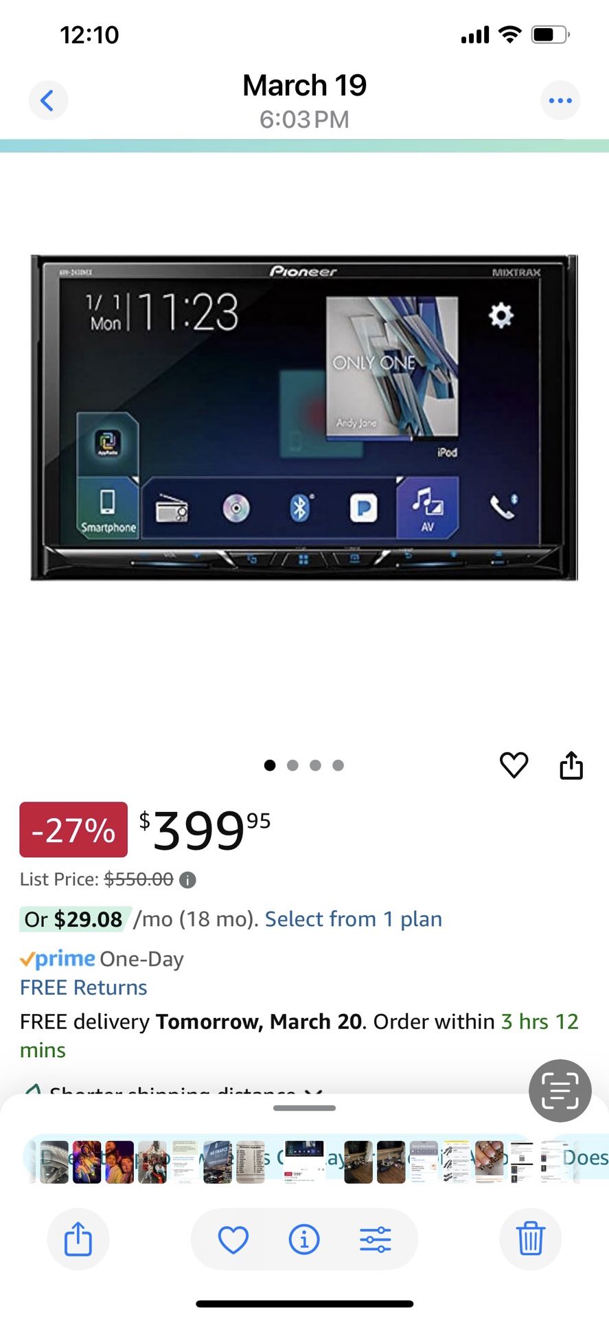 Pioneer Touch Screen Bluetooth Radio