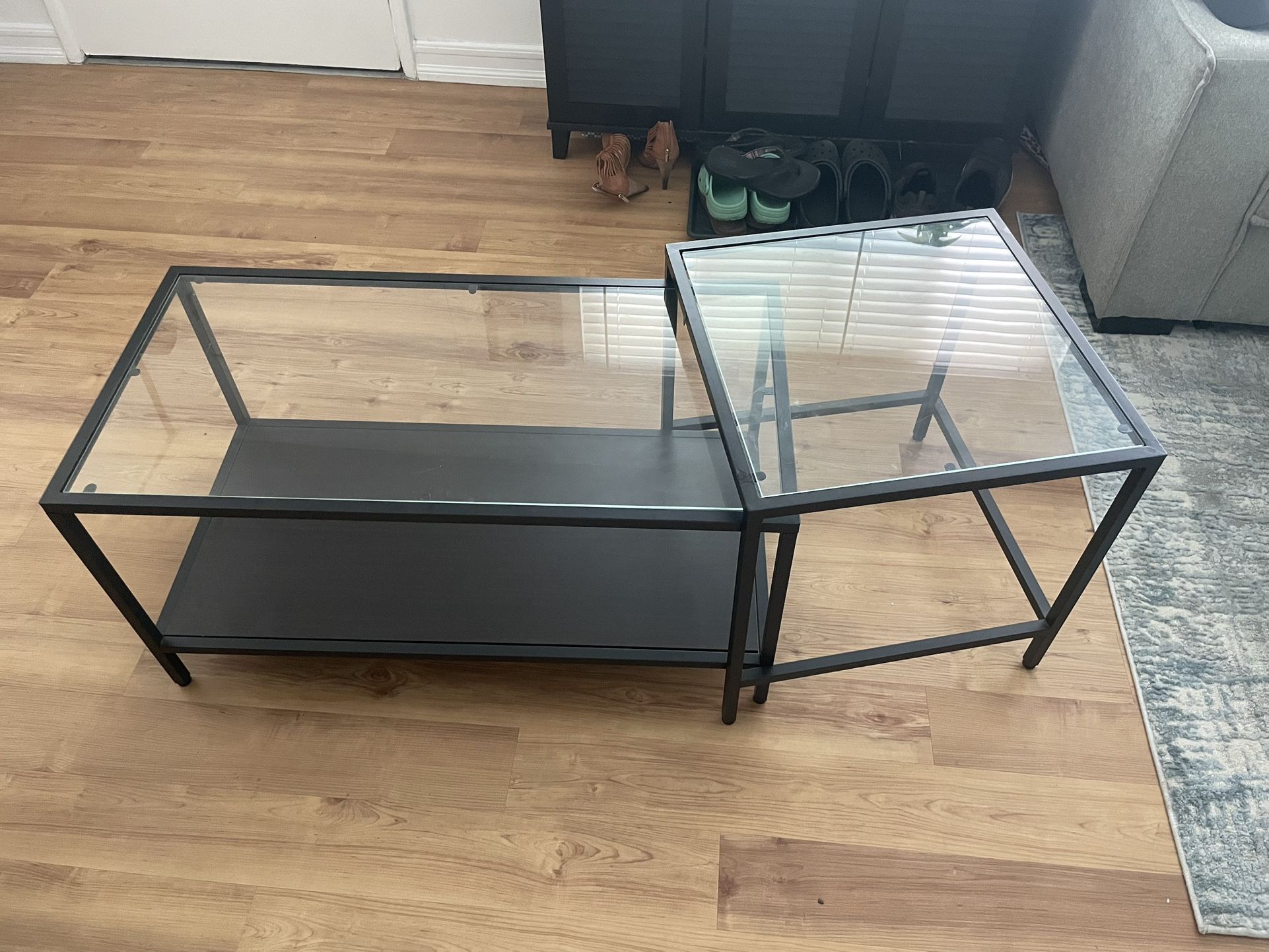 IKEA VITTSJÖ Coffee Table Set of 2, black-brown/glass, Couch Glas Table