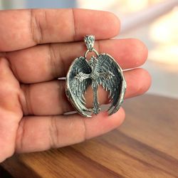 925 Sterling Silver Angel Wings Cross Pendant | Gothic Unisex Charm 