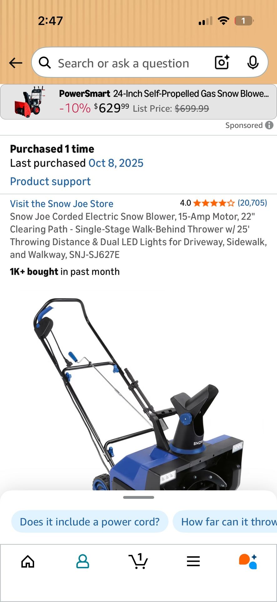 Snow Joe Corded Snowblower