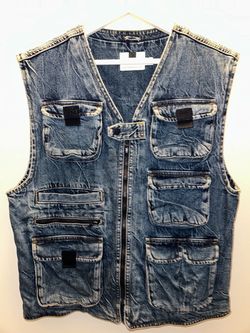 Top Man Denim Cargo Vest with Multi-Pockets