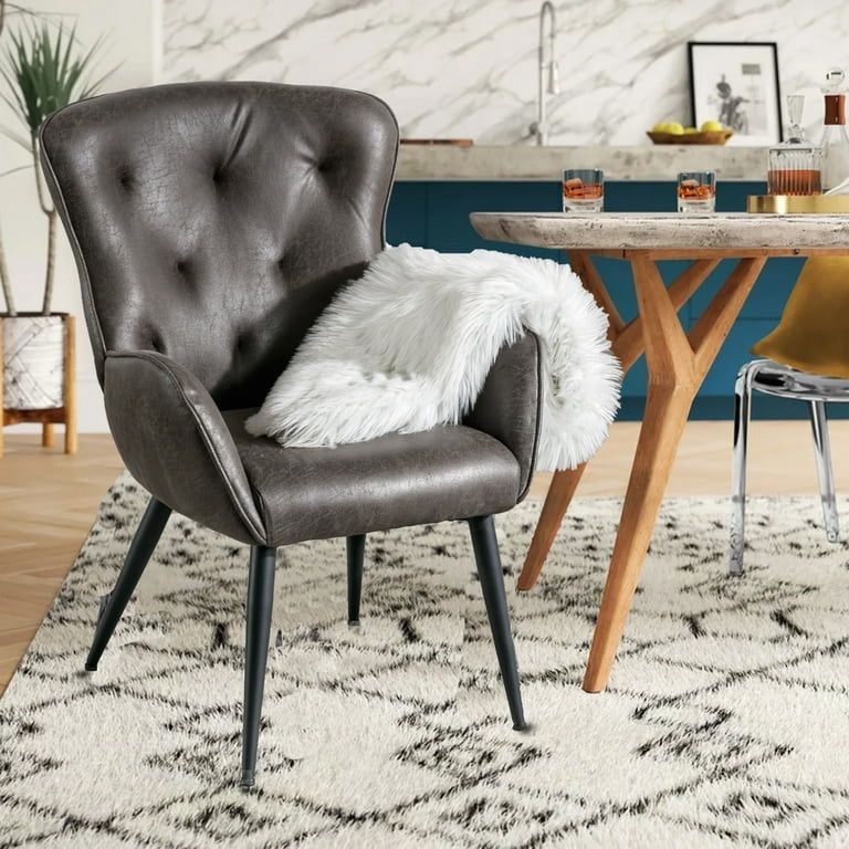 BFZ Modern Faux Leather Solid Print Comfy Armchair, Blackgrey