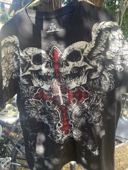 Xavier AXR Patron Saint Skull Cross Wings Graphic T-Shirt
