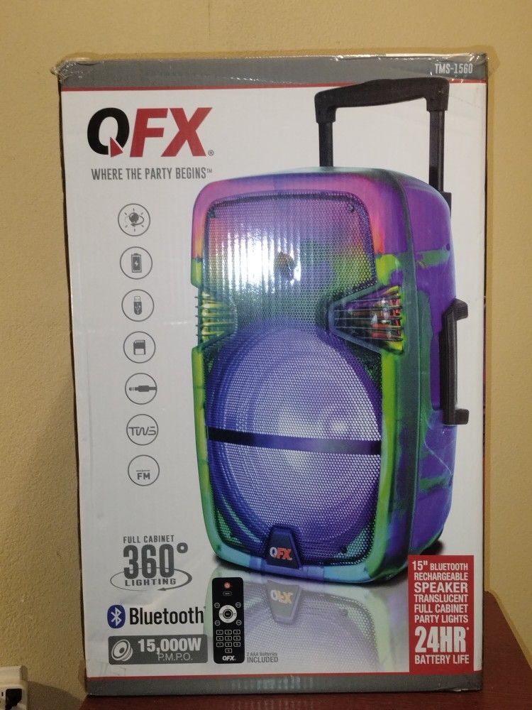 Qfx 15-in Subwoofer Light Up Speaker Bluetooth Portable