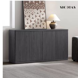 Buffet Cabinet with Storage Accent Sideboard with 4 Doors 66.3" Wide Fluted Credenza Modern Buffet Table Media Console Cabinet Entryway Cabinets for L