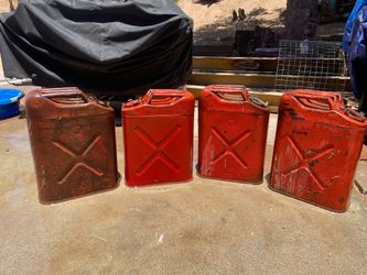 Vintage metal gas cans they have rust in side good for decoration decor man cave bar furniture