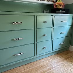 Large Vintage Dresser with Custom Cut Glass Top
