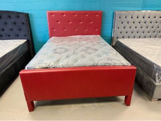 Queen bed frame red with mattress set pillow top on sale for: