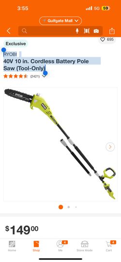 Ryobi 40v pole saw tool only hotsell