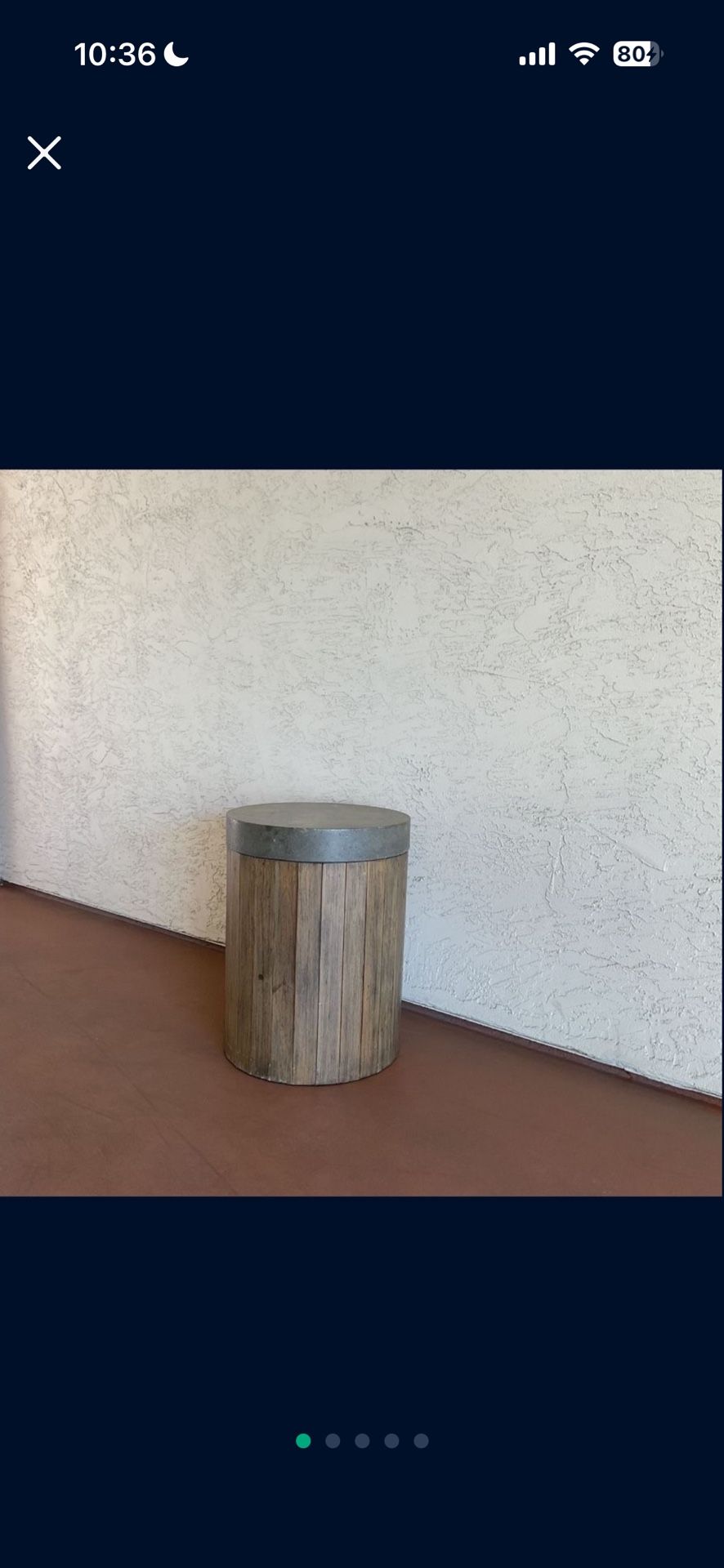 One Heavy Cylinder Side Table with Natural Stone Top