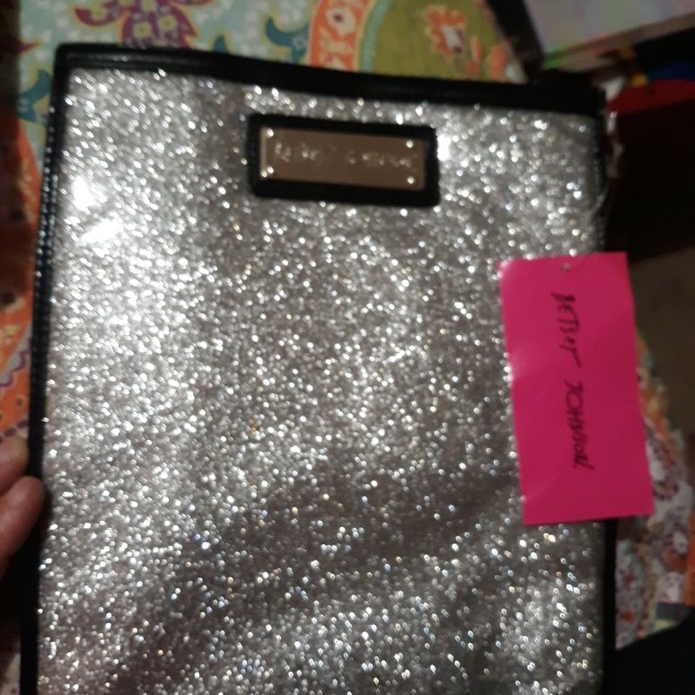 Betsey Johnson Silver Glitter Computer Table Padded Sleeve Cover