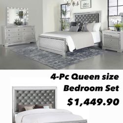 4-Pc Queen Size Bedroom Set. $53 Down Payment 